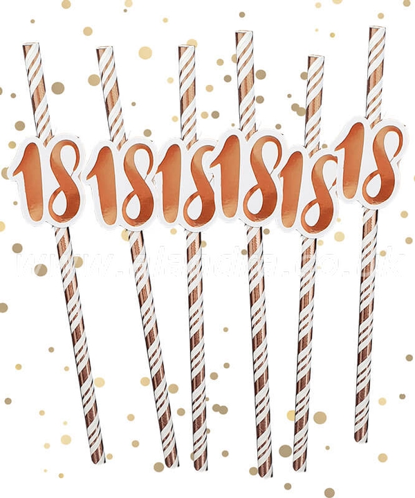 18th Birthday Rose Gold Straws Pack of 6